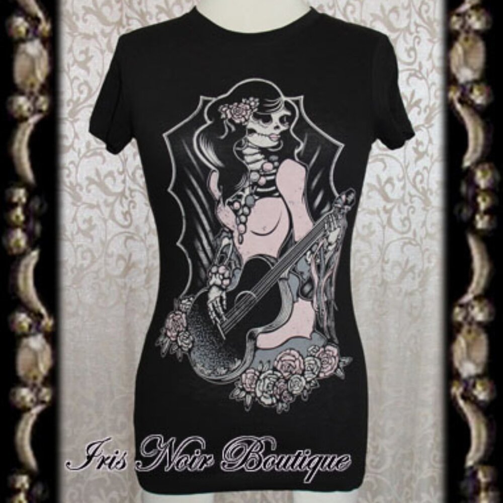 Punk Goth Horror Gothic Lolita Punk Black Guitarista Dead Diva Anime Tee S